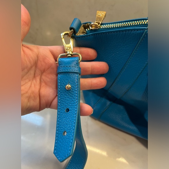 Ora Delphine Harlow Pebbled Leather Handbag Purse Crossbody Strap Aqua Teal Blue - Picture 4 of 12